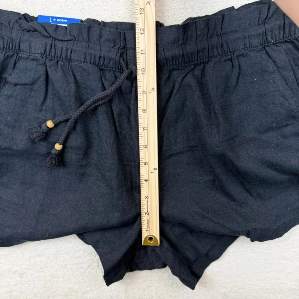 Hang Ten Women Linen Blend Paperbag Waist Shorts Set of 2 Black Green Large